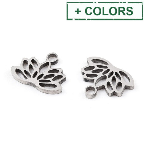 BeadsBalzar Beads & Crafts 304 Stainless Steel Charms, Lotus Charms, 7.5x9.5x1mm