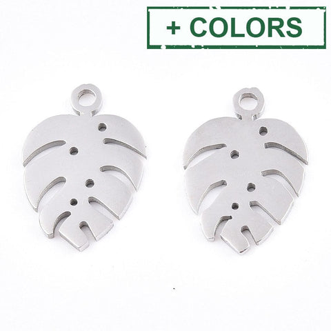BeadsBalzar Beads & Crafts 304 Stainless Steel Charms, Monstera Leaf, Golden Size: about 13mm long