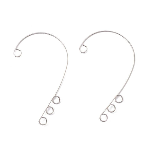 BeadsBalzar Beads & Crafts 55x36x0.5mm / 4 hoops 316 Stainless Steel Ear Cuff Findings, Climber Wrap Around Non Piercing Earring Findings with loops, Stainless Steel Color