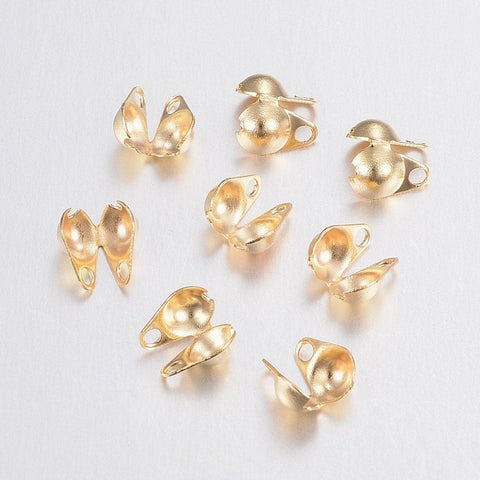 BeadsBalzar Beads & Crafts 90pcs 304 Stainless Steel, Clamshell Knot Cover, Golden  6mm long (SK6425A-90PC)