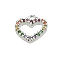 BeadsBalzar Beads & Crafts (925-H153-RP) SILVER 925 9X8MM MULTICOLOURED ZIRCONIUMS HEART CHARM WITH RING (1 PC)