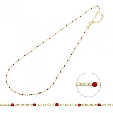 BeadsBalzar Beads & Crafts (925-N149-R-3GP) SILVER 925 NECKLACE CHAIN AND RED ENAMEL 38+5CM EXTENDER