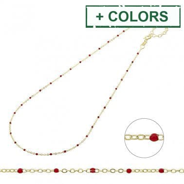BeadsBalzar Beads & Crafts (925-N149-R-3GP) SILVER 925 NECKLACE CHAIN AND RED ENAMEL 38+5CM EXTENDER