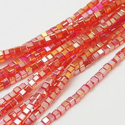BeadsBalzar Beads & Crafts AB RED (BE9023-27) (BE9023-X) Electroplate Glass Bead Strands, Faceted, Cube, 6mm (1 STR)