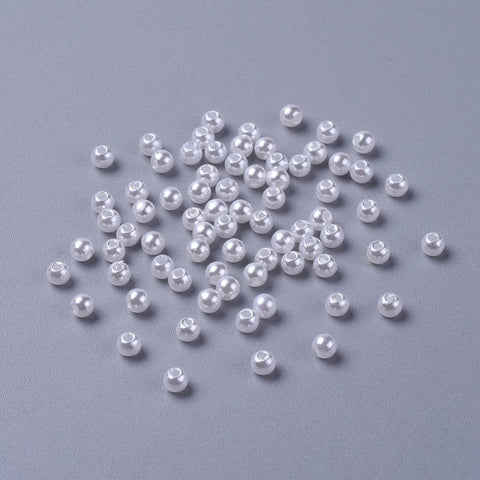 BeadsBalzar Beads & Crafts (AB9177-1) Imitated Pearl Acrylic Beads, Round, White, 4mm, Hole: 1mm (10 GMS)