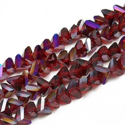 BeadsBalzar Beads & Crafts (BE8965-A04) Electroplate Glass Beads, Faceted Triangle, Dark Red 6x5x4mm (1 STR)