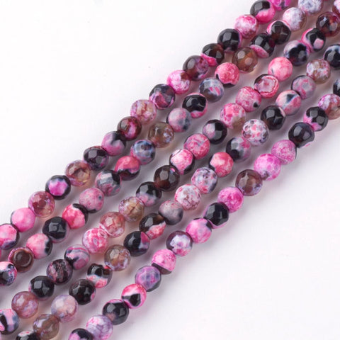BeadsBalzar Beads & Crafts (BG9052-04) Natural Fire Crackle Agate Beads, Dyed, Faceted, Round, Fuchsia 6mm (1 STR)