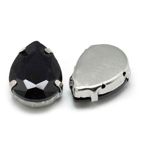 BeadsBalzar Beads & Crafts BLACK (RH9178-23) (RH9178-X) Sew on Glass Rhinestone, Faceted, Drop, 14x10x6mm (10 PCS)