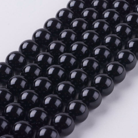 BeadsBalzar Beads & Crafts (BP8979-BLA) Dyed Glass Pearl Round Beads, Cotton Cord Threaded, Black 12mm  (1 STR)