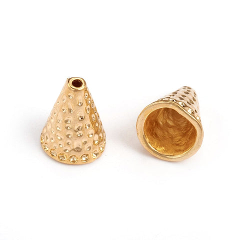 BeadsBalzar Beads & Crafts Brass Cone, Textured, Cone, Real 18K Gold Plated 9.5x7.5mm, 5.2mm inner