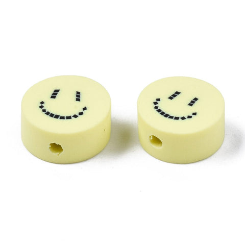 BeadsBalzar Beads & Crafts (CB9183-031) Polymer Clay Beads, Flat Round with Smiling Face, Champagne  Yellow, 9x4~5mm (30 PCS)