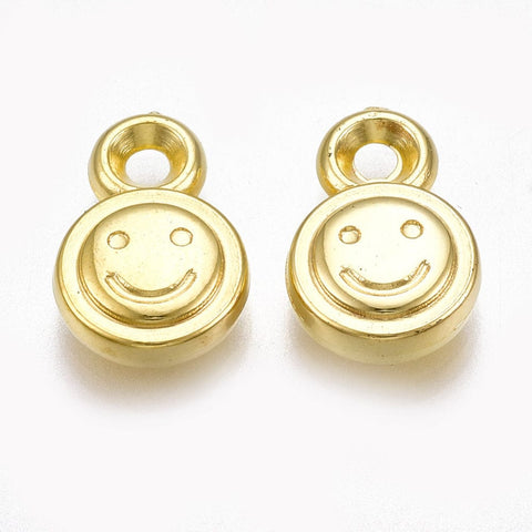 BeadsBalzar Beads & Crafts CCB Plastic Charms, Flat Round with Smiling Face, Golden 13mm long, 8.5mm wide