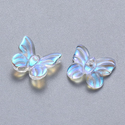 BeadsBalzar Beads & Crafts CLEAR (BT8873-20) (BT8873-X) Two Tone Transparent Spray Painted Glass, Butterfly, 9.5x11x3mm (30 PCS)