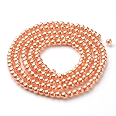 BeadsBalzar Beads & Crafts CORAL (BP1374-B36) (BP1374-X) Glass Pearls 4mm (1 STR)