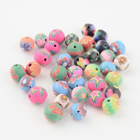 BeadsBalzar Beads & Crafts (CR9134-M) Flower Pattern Polymer Clay Round Beads, Mixed Color 8mm (30 PCS)