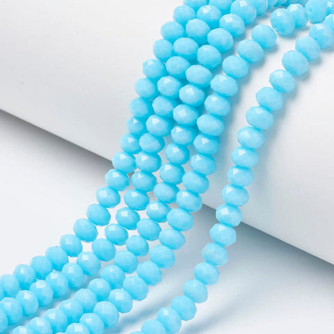 BeadsBalzar Beads & Crafts CYAN (BE7914-D08) (BE7914-X) Opaque Glass beads, Faceted, Rondelle, 4x3mm (1 STR)
