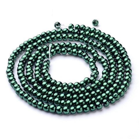 BeadsBalzar Beads & Crafts DARK GREEN (BP1374-B59) (BP1374-X) Glass Pearls 4mm (1 STR)