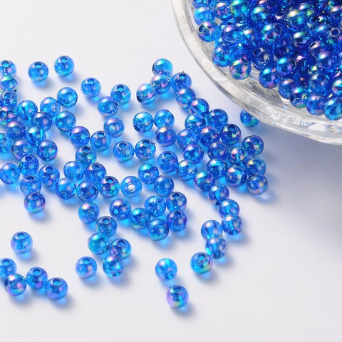 BeadsBalzar Beads & Crafts DODGER BLUE (AB8481-12) (AB8481-X) Acrylic Beads, Round, AB Color, 4mm (10 GMS / +-300 PCS)
