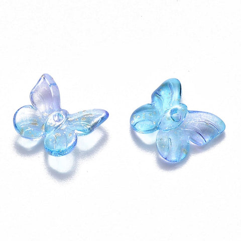 BeadsBalzar Beads & Crafts DODGER BLUE (BT8873-22C) (BT8873-X) Two Tone Transparent Spray Painted Glass, Butterfly, 9.5x11x3mm (30 PCS)