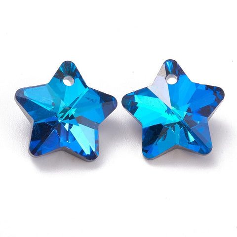 BeadsBalzar Beads & Crafts DODGER BLUE (SG8874-A02) (SG8874-X) Electroplate Glass , Faceted, Star, 13x13.5x7mm (10 PCS)