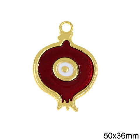 BeadsBalzar Beads & Crafts (GTE8955A) Alloy Lucky Charm Pomegranate with Enamel 50x36mm (1 PC)