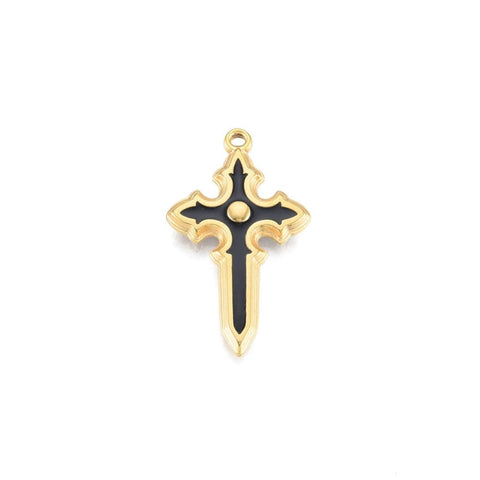 BeadsBalzar Beads & Crafts ION GOLD PLATED (SC8766G) (SC8766-X) 304 Stainless Steel Pendants, with Enamel, Cross, 33.5x20mm (2 PCS)