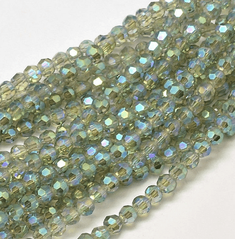 BeadsBalzar Beads & Crafts MEDIUM SEA GREEN (BE8038-07) (BE8038-X) Faceted Round Full Rainbow Plated Electroplate Glass Beads 4mm (1 STR)