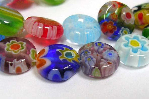BeadsBalzar Beads & Crafts (MF9055A) Millefiori Glass Beads, Flat Round, Mixed, 10mm (20 PCS)