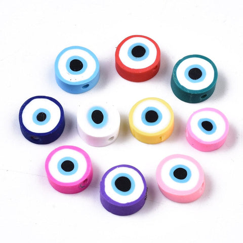 BeadsBalzar Beads & Crafts MIXED 80pc Polymer Clay Beads,  Evil Eye, 10.5-12.5mm