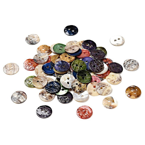 BeadsBalzar Beads & Crafts Mother of Pearl Buttons, Akoya Shell Button, Dyed, Flat Round, Mixed Color, 10x1mm