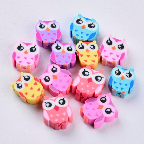 BeadsBalzar Beads & Crafts Polymer Clay Beads, Owl, Mixed Color Size: about 9~12mm long