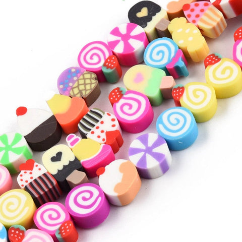 BeadsBalzar Beads & Crafts Polymer Clay Beads Strands, Imitation Food, Mixed Shapes, Colorful, 9~14x6~9.5x4.5~5mm