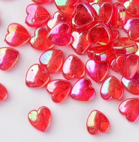 BeadsBalzar Beads & Crafts RED AB (AP8781-R) (AP8781-X) Transparent Acrylic Beads, Heart, AB, 8x8x3mm, Hole: 1.5mm (30 GMS / +- 150 PCS)