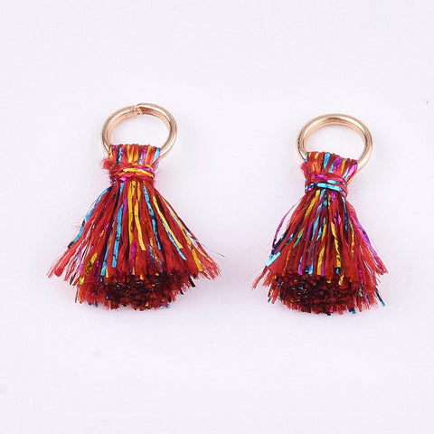 BeadsBalzar Beads & Crafts REDISH BROWN Polyester Tassel Pendants, with Metallic Cord , 10~15mm