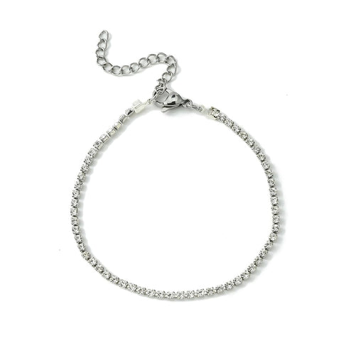 BeadsBalzar Beads & Crafts Rhinestone Tennis Bracelet, Brass Chain Bracelets , Clear (18.3cm)