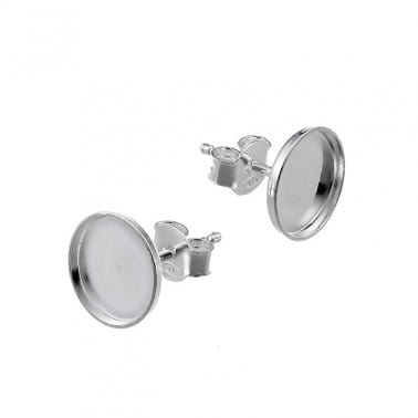 BeadsBalzar Beads & Crafts Silver 925 8mm round earring bezel / setting Rhodium plated