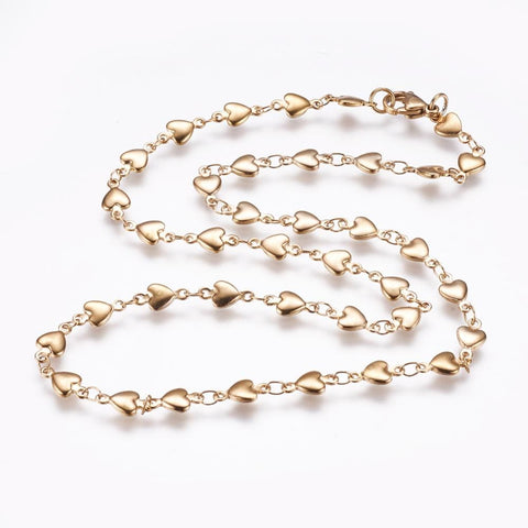 BeadsBalzar Beads & Crafts (SN6093A) GOLDEN (SN6093X-3PC) 304 Stainless Steel Chain Necklaces, Heart (45.5cm) (3 PCS)