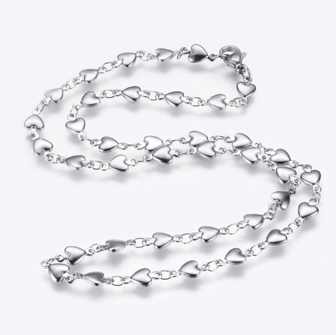 BeadsBalzar Beads & Crafts (SN6093B) STAINLESS STEEL (SN6093X-3PC) 304 Stainless Steel Chain Necklaces, Heart (45.5cm) (3 PCS)