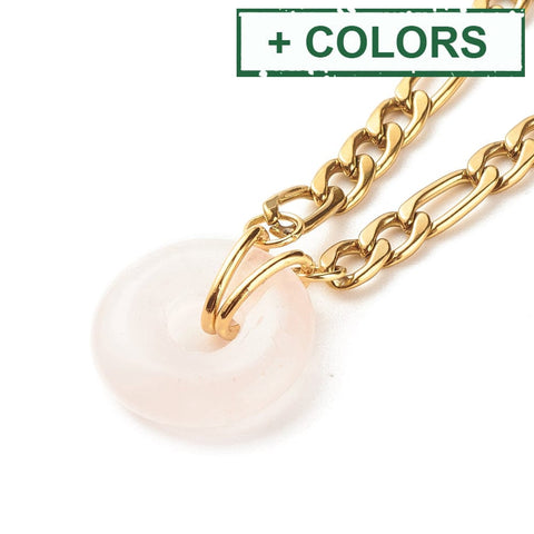 BeadsBalzar Beads & Crafts (SN8916-X) Natural Donut Gemstone Necklace 304 Stainless Steel, Golden, (40.3cm)