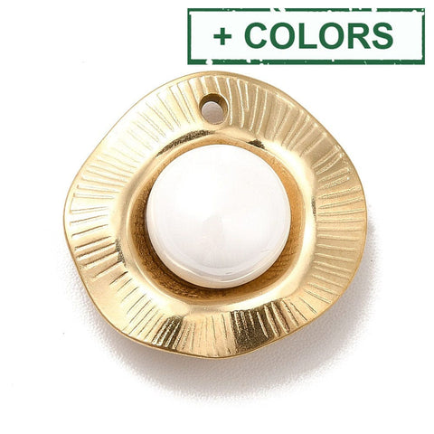 BeadsBalzar Beads & Crafts (SP8762-x) Ion Plating(IP) 304 Stainless Steel Pendants, with Enamel, Golden, Flat Round, Black, 16.5mm (2 PCS)
