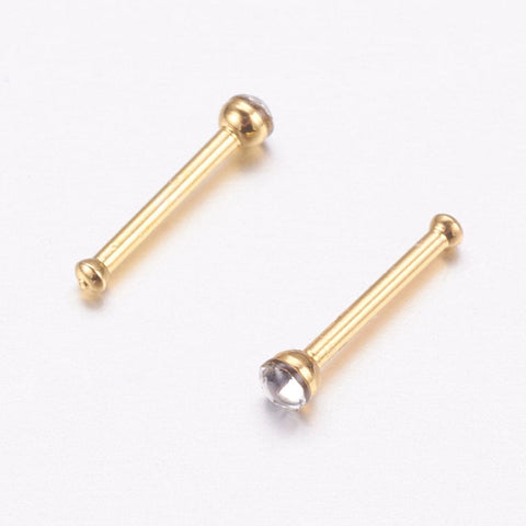 BeadsBalzar Beads & Crafts (SP9017G) 316L Surgical Stainless Steel Nose Studs Nose Piercing Jewelry, Nose Bone Rings, with Rhinestone, Golden, Crystal Size: about 2mm (4 PCS)