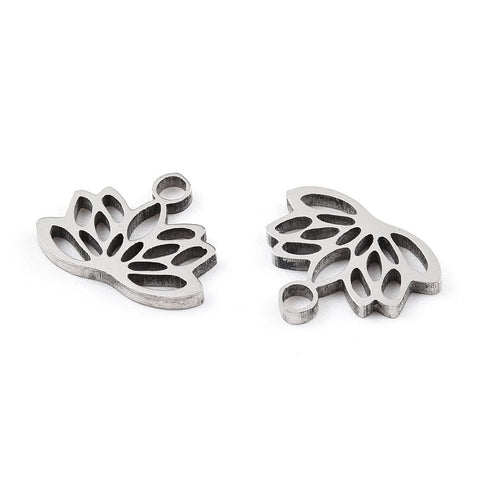 BeadsBalzar Beads & Crafts Stainless Steel 304 Stainless Steel Charms, Lotus Charms, 7.5x9.5x1mm