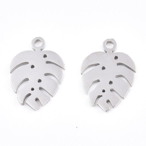 BeadsBalzar Beads & Crafts Stainless Steel color 304 Stainless Steel Charms, Monstera Leaf, Golden Size: about 13mm long