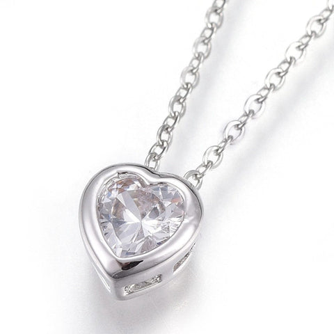 BeadsBalzar Beads & Crafts STAINLESS STEEL (SN6749-P) (SN6749-X) 304 Stainless Steel Pendant Necklaces, Heart, Clear (45cm) 50mm