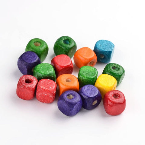 BeadsBalzar Beads & Crafts (WB9065-M) Natural Wood Beads, Cube, Mixed Color, Lead Free, Dyed, 10mm (+/- 100PCS)