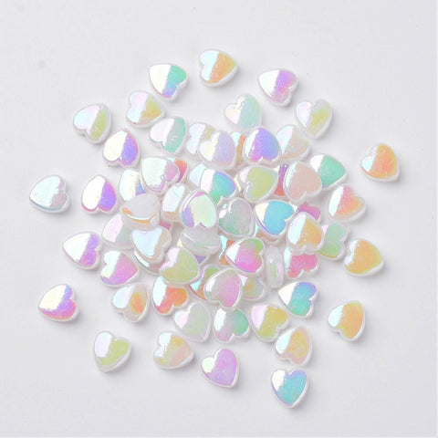 BeadsBalzar Beads & Crafts WHITE (AP8781-WH) (AP8781-X) Transparent Acrylic Beads, Heart, AB, 8x8x3mm, Hole: 1.5mm (30 GMS / +- 150 PCS)
