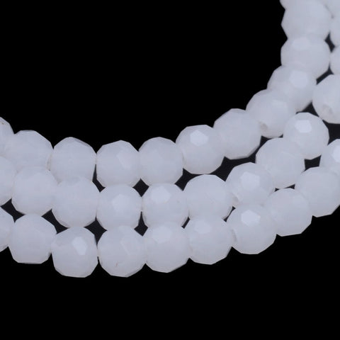 BeadsBalzar Beads & Crafts WHITE (BE8039-03A) (BE8039-X) Imitation Jade Glass Bead Strands, Faceted Round, 4~5mm (1 STR)