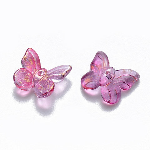 (BT8873-X) Two Tone Transparent Spray Painted Glass, Butterfly, 9.5x11x3mm (30 PCS)