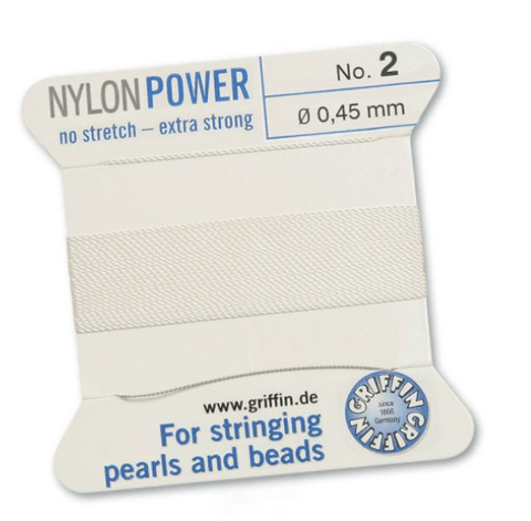 BeadsBalzar Beads & Crafts (070102) NYLON POWER 2M 1 NEEDLE WHITE 0.45M