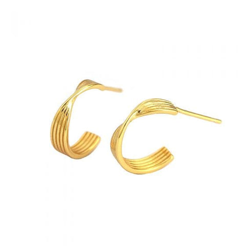 BeadsBalzar Beads & Crafts 18KT GOLD PLATED (925-BE06-G) (925-B06-X) Simple Twisted Letter C Shape 925 Sterling Silver Stud Earrings (1 PAIR)